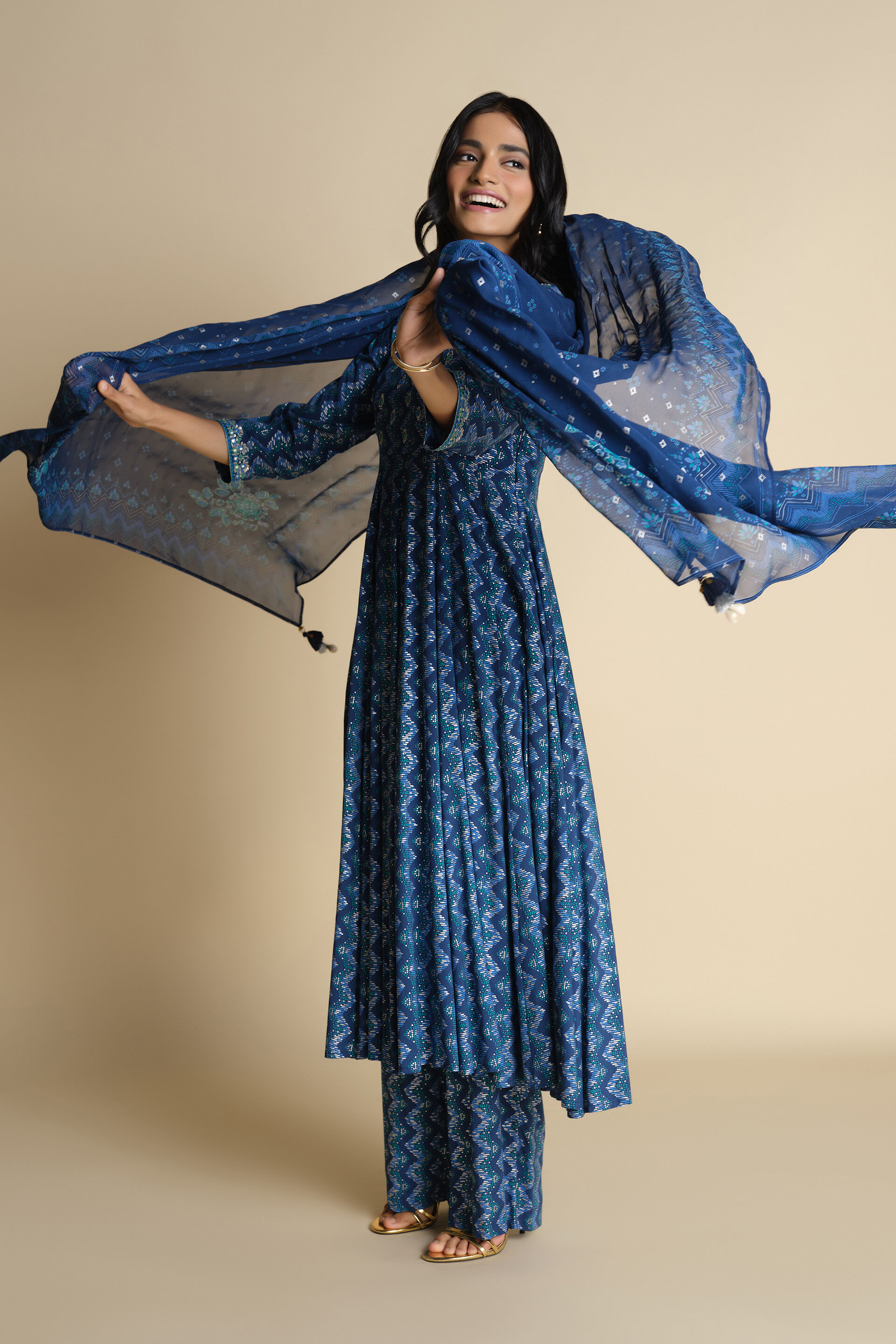 Asmani Adaa Anarkali Set, Blue, image 6